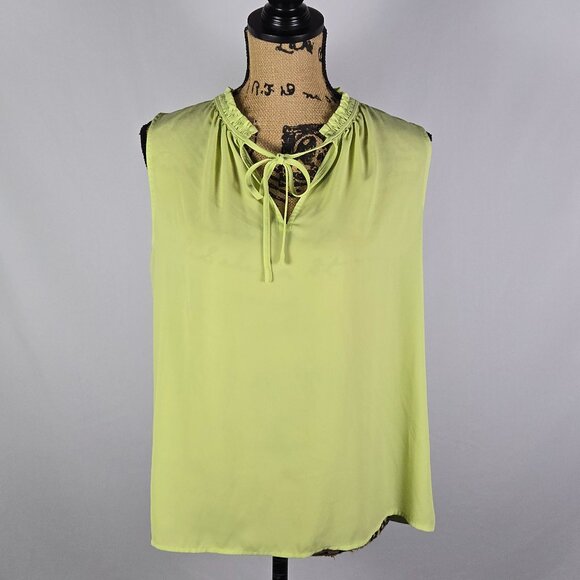 Ann Taylor Factory Green Sleeveless Blouse‎ Medium Tie Neck Minimalist Chic - Picture 1 of 11